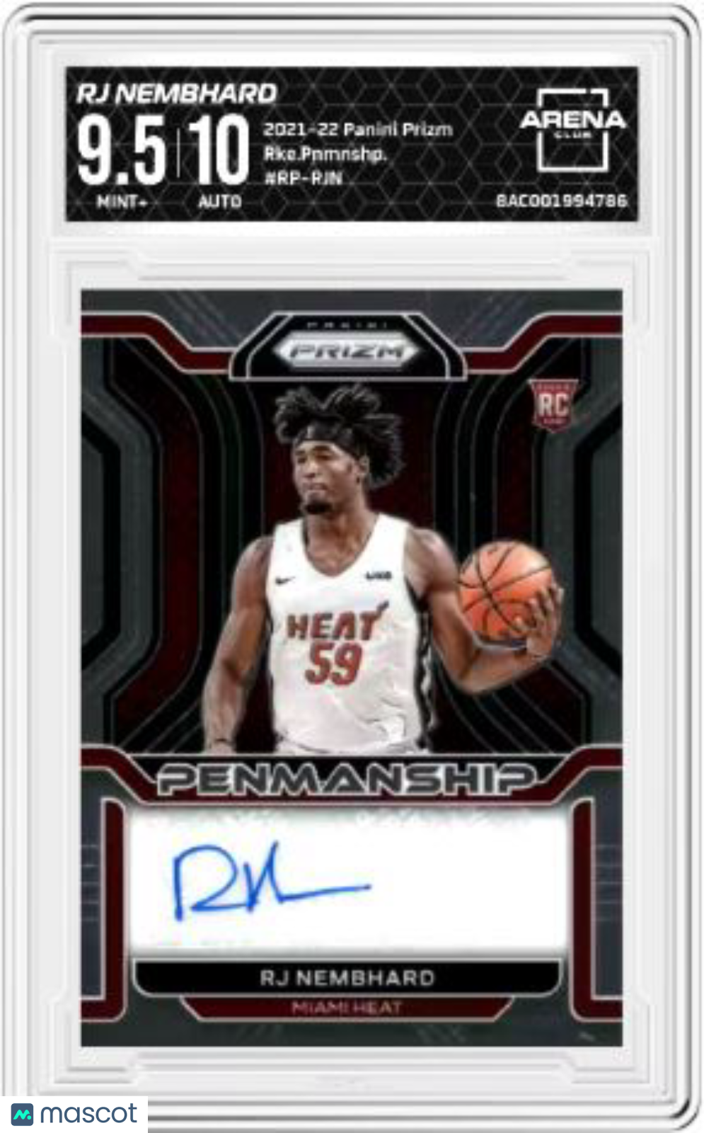 2021-22 Panini Prizm RJ Nembhard #RP-RJN Rookie Penmanship RC AC 9.5 Auto 10