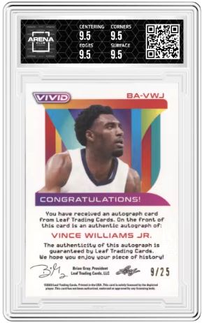 2022-23 Leaf Vivid Vince Williams Jr. #BA-VWJ Auto White 9/25 Arena Club 9.5