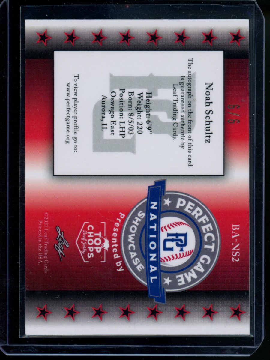 2021 Leaf Perfect Game National Showcase Noah Schultz #BA-NS2 Autograph 6/6