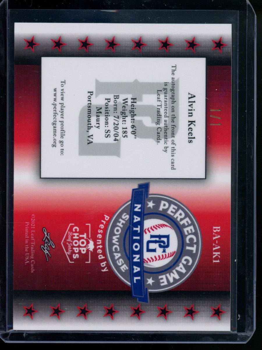 2021 Leaf Perfect Game National Showcase Alvin Keels #BA-AK1 1/1 Autograph
