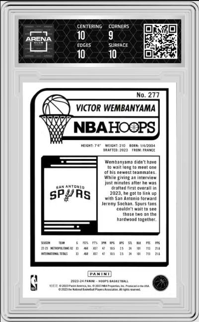 2023 Panini NBA Hoops Victor Wembanyama #277 Basketball AC 9.5