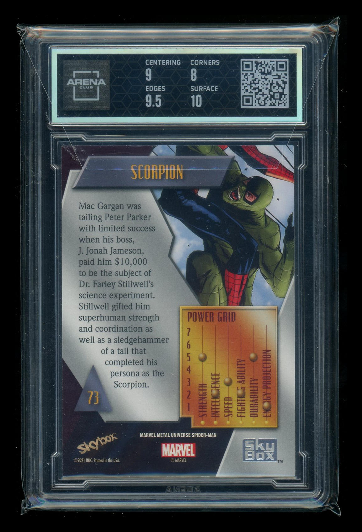2021 Skybox Metal Universe Spider-Man Scorpion #73 Arena Club 8.5