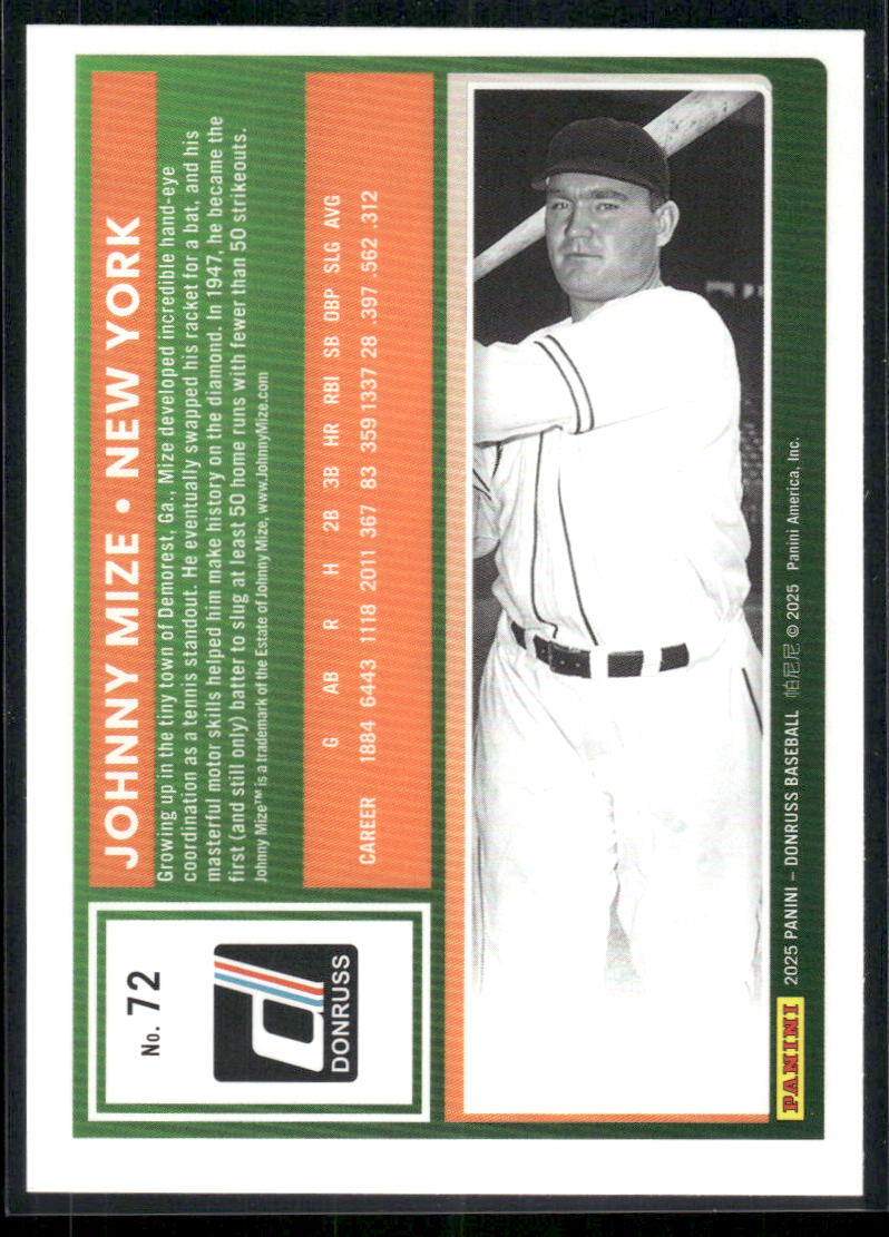 2025 Donruss Johnny Mize #72 Red Blue Baseball