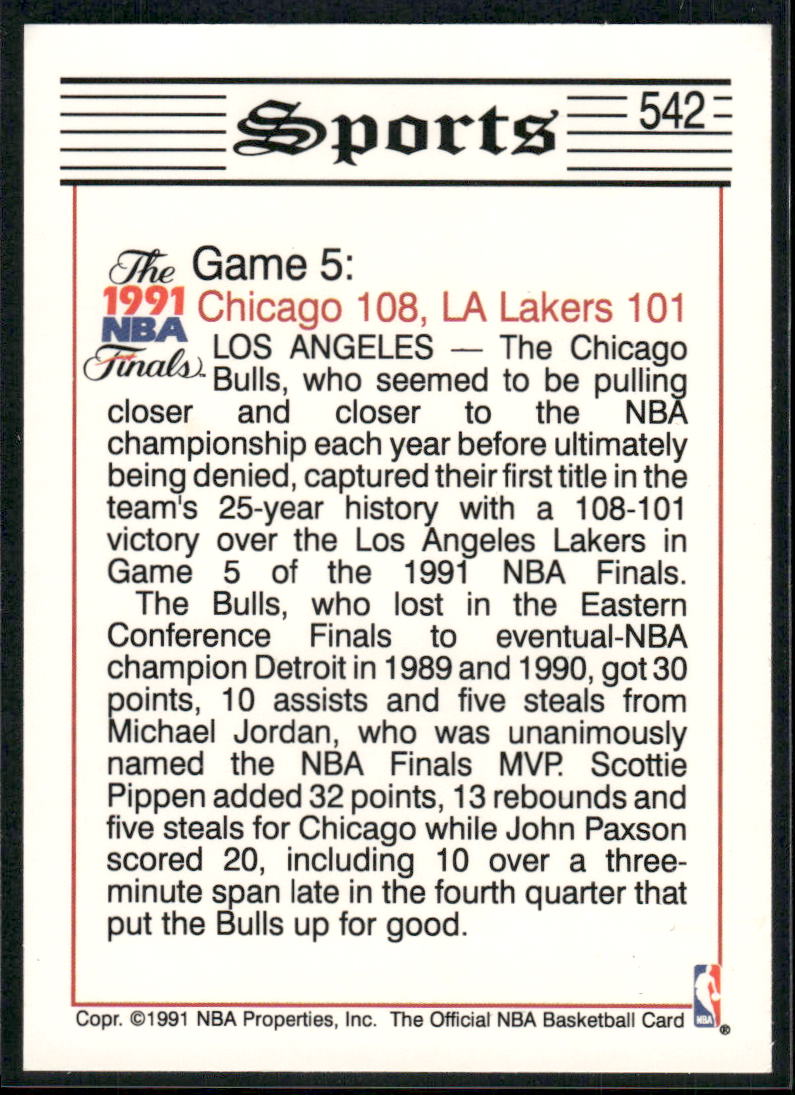 1991 NBA Hoops Tribune Magic Johnson Jordan Pippen Paxson #542 Basketball