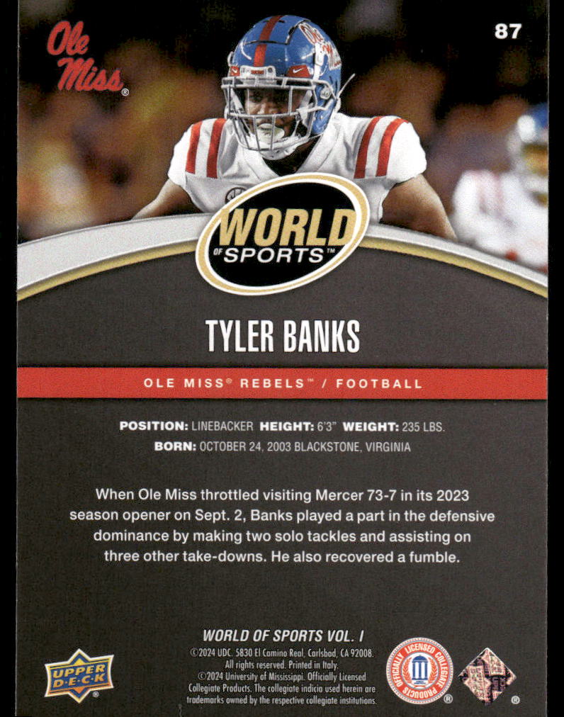 2025 Upper Deck World Sports Tyler Banks #87 / Football