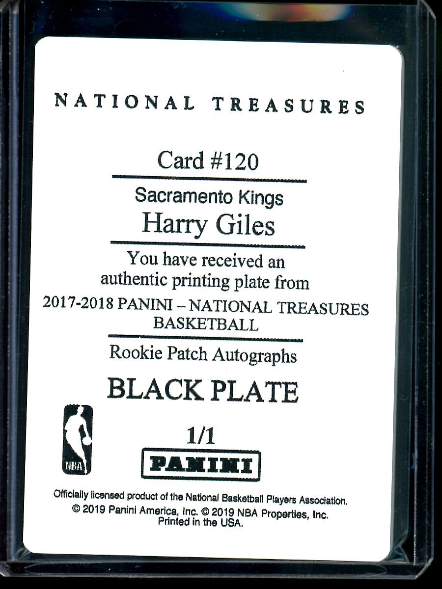 2018-19 Panini National Treasures Harry Giles #120 Black Print Plate 1/1