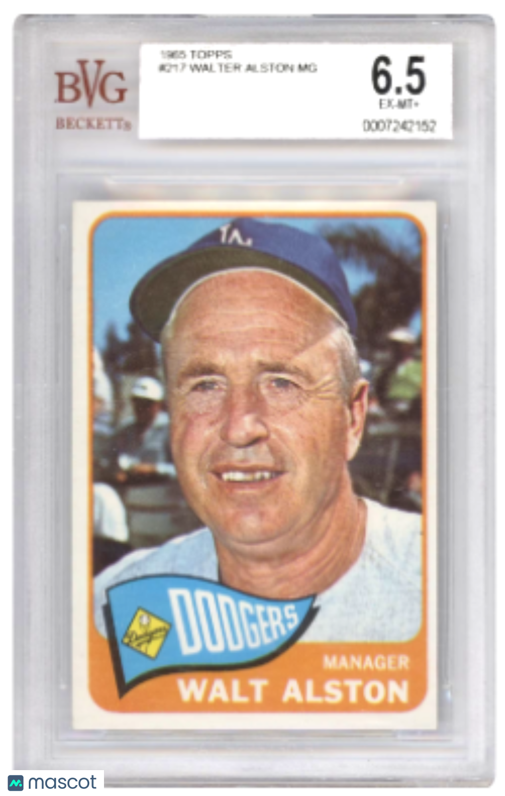 1965 Topps Walter Alston MG #217 Baseball BVG 6.5