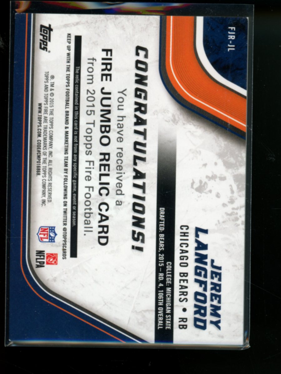 2015 Topps Fire Jeremy Langford #FJR-JL 22/99 Jumbo Relic Football