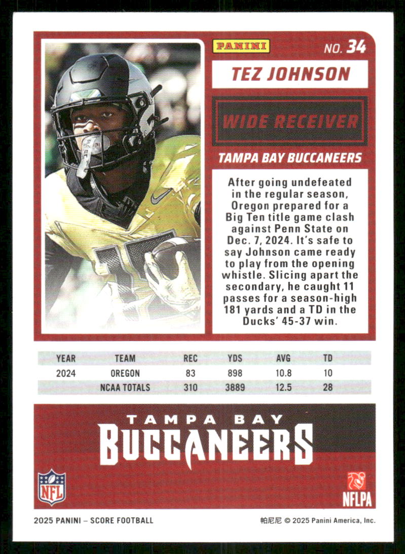 2025 Score A Treat Tez Johnson #34 RC Football