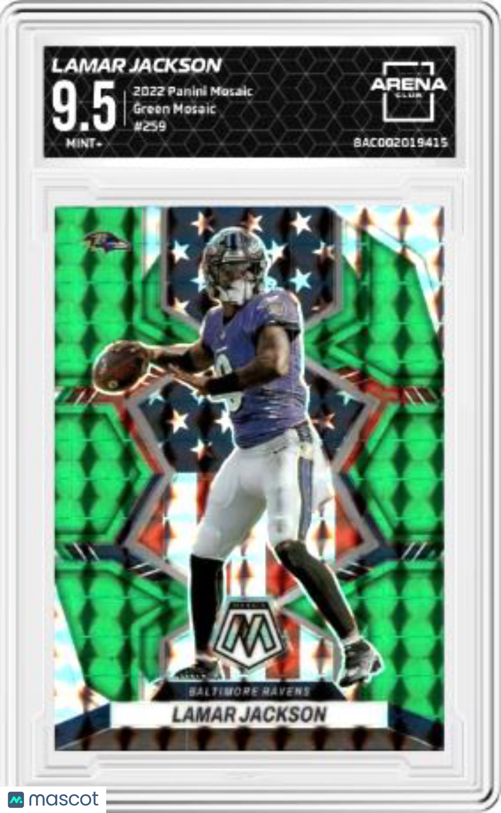 2022 Panini Mosaic Lamar Jackson #259 Green Mosaic AC 9.5