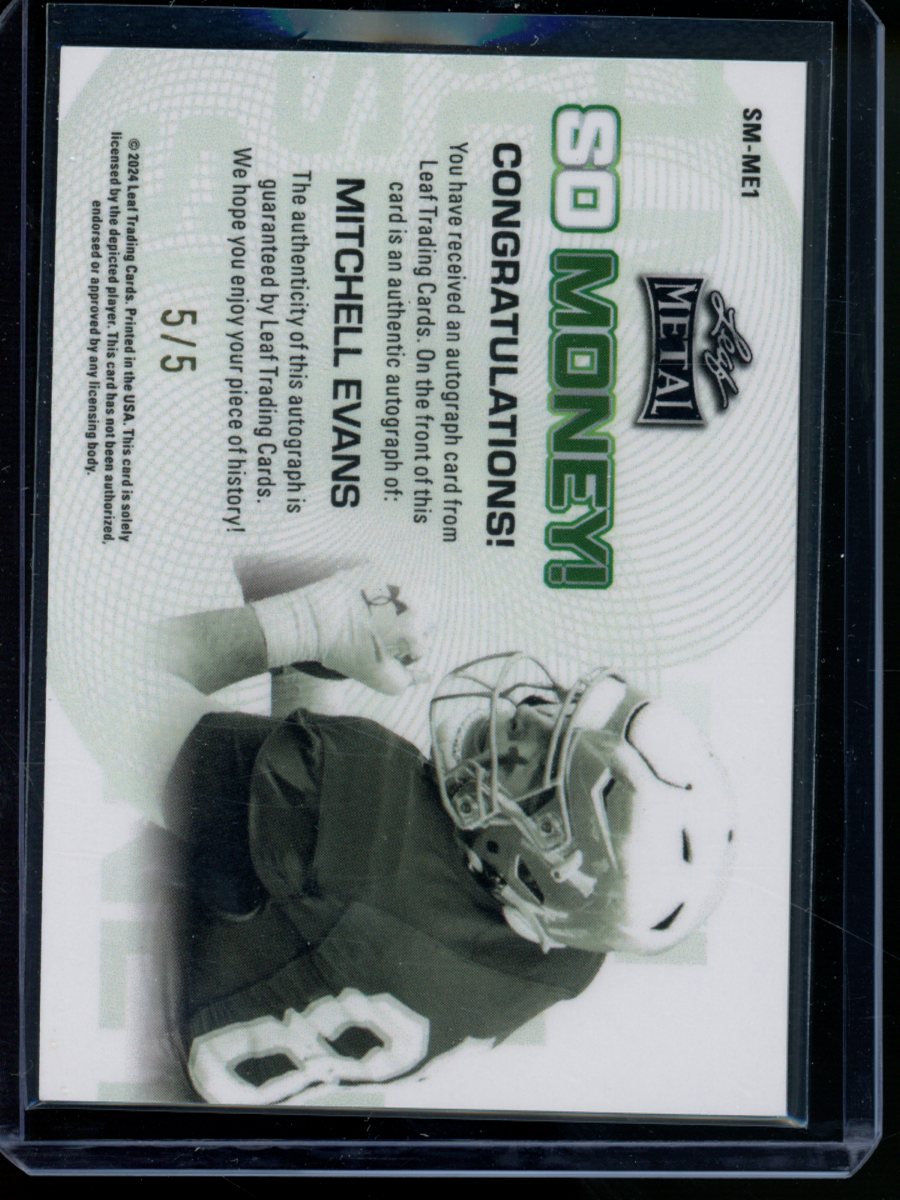 2024 Leaf Metal So Money! Mitchell Evans #SM-ME1 Autograph 5/5 Football