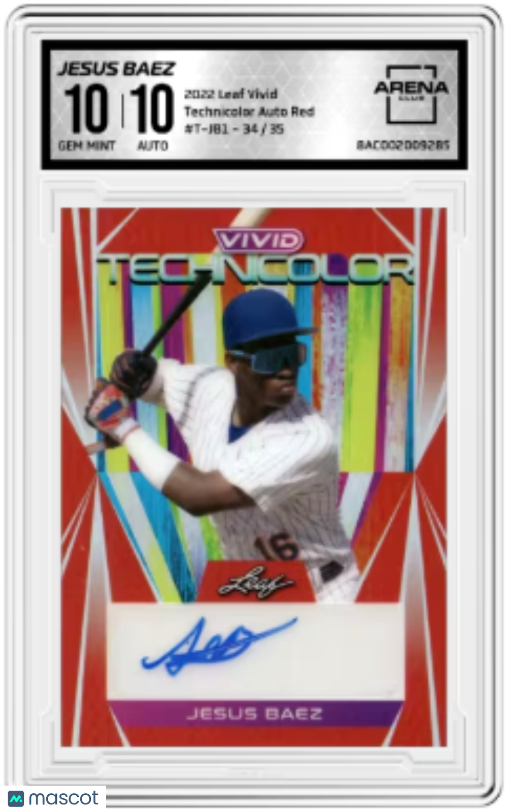 2022 Leaf Vivid Jesus Baez #T-JB1 Technicolor Red Auto 34/35 Arena Club 10