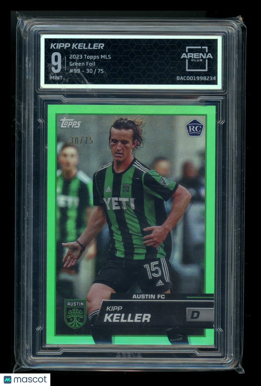 2023 Topps MLS Green Foil Kipp Keller #30 30/75 RC Soccer Arena Club 9