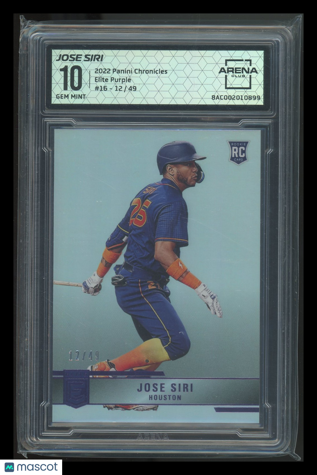 2022 Panini Chronicles Elite Purple Jose Siri #16 RC 12/49 Arena Club 10