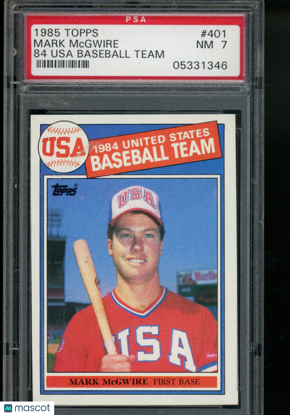 1985 Topps Mark Mcgwire #401 1984 Usa Baseball Team Baseball PSA 7