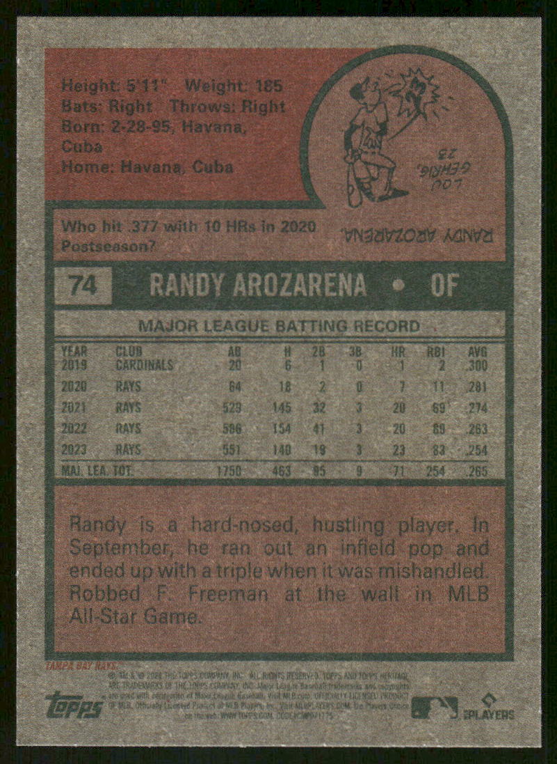 2024 Topps Heritage Randy Arozarena #74 Baseball