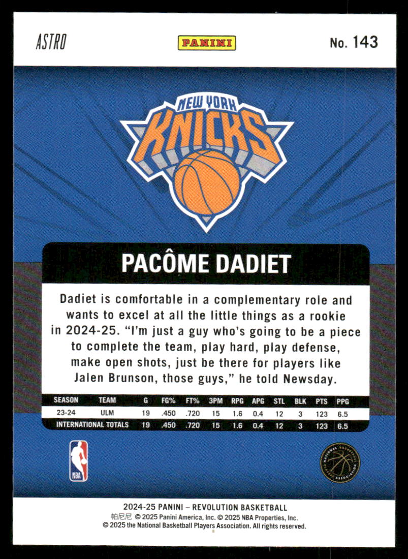 2024-25 Panini Revolution Basketball Pacôme Dadiet #143 Revolutionary RC Basketball