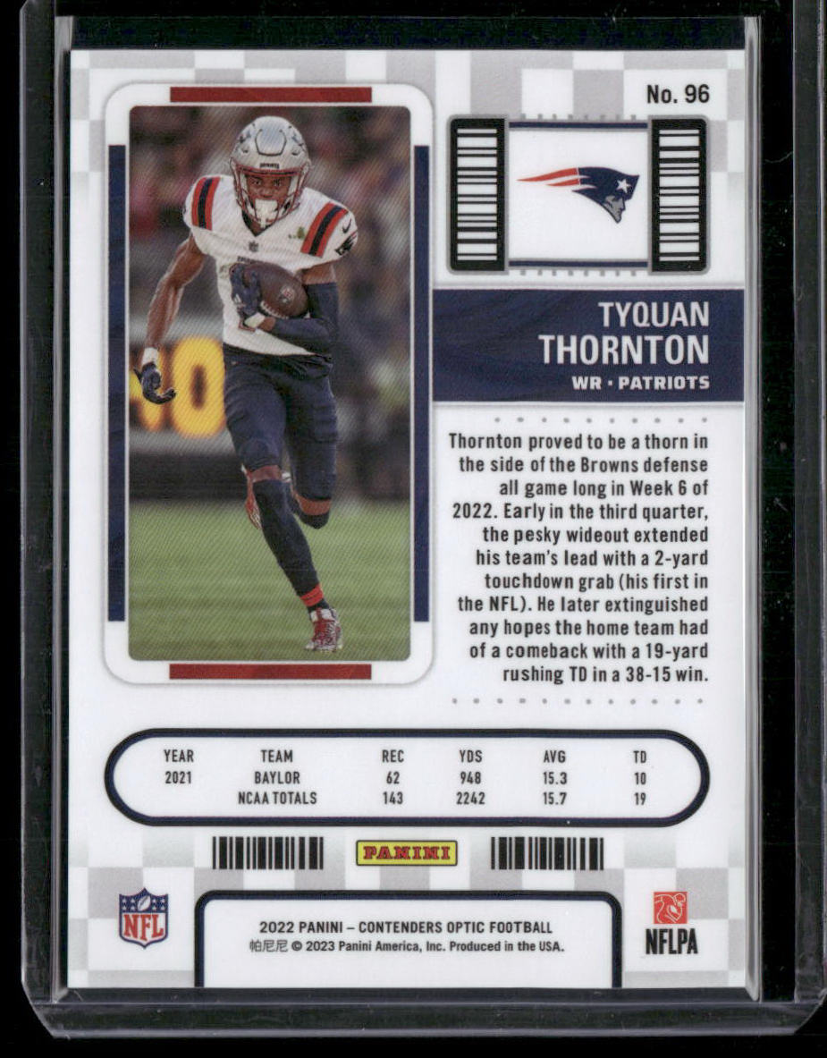 2022 Panini Contenders Optic Football Tyquan Thornton #96 Rookie Ticket RC