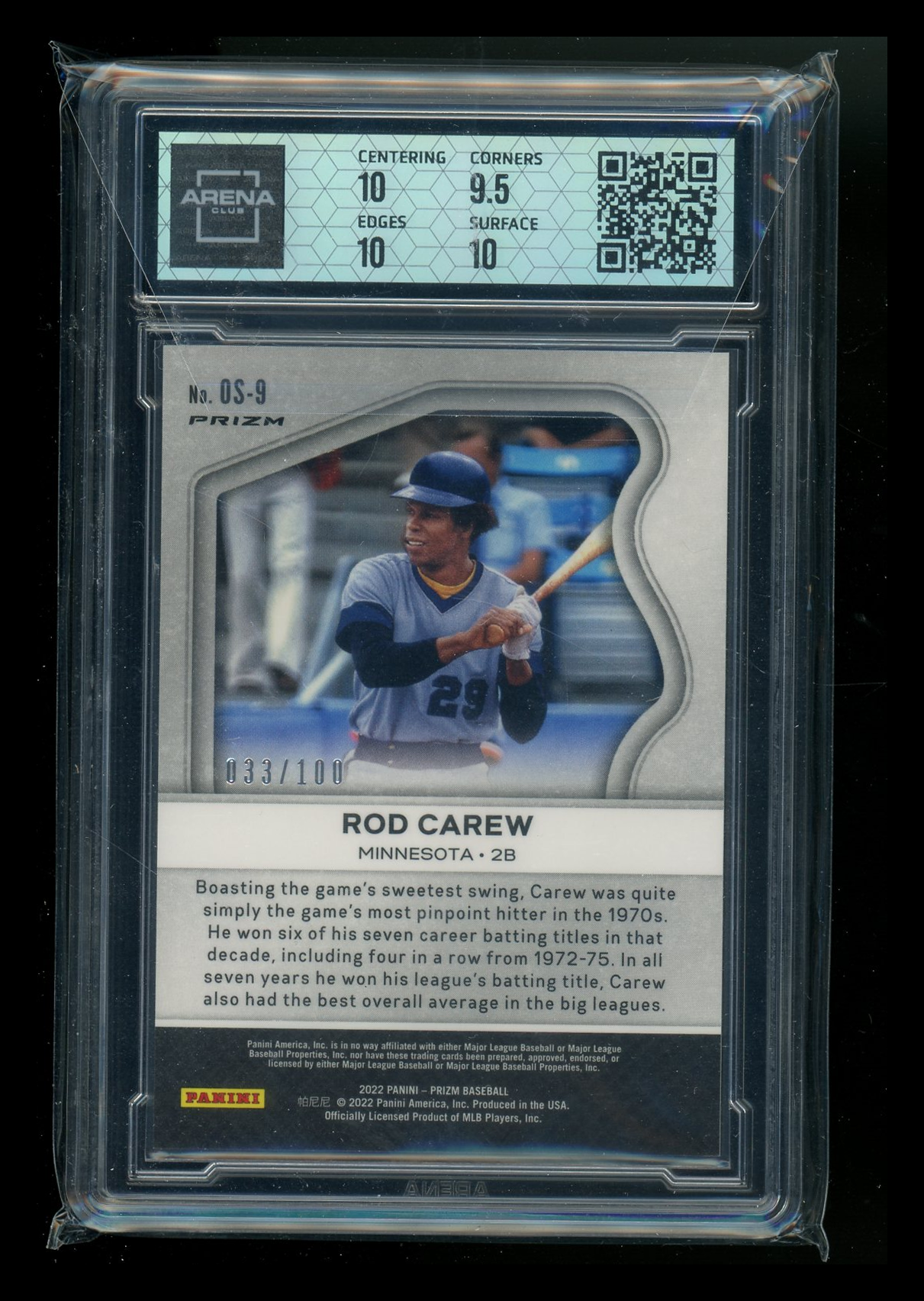 2022 Panini Prizm Old School Rod Carew #OS-9 Neon Orange 033/100 Arena Club 10