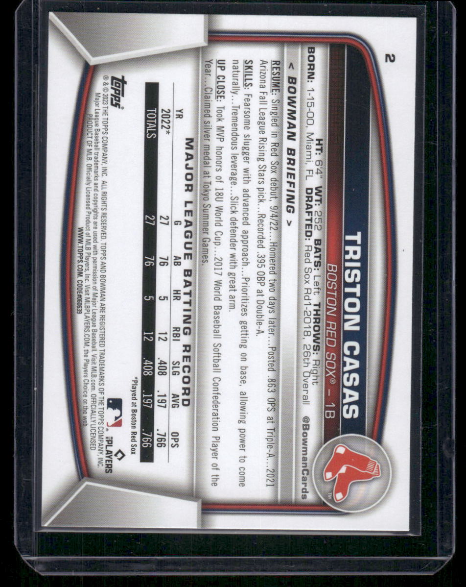 2023 Bowman Triston Casas #2 119/199 Purple RC Baseball