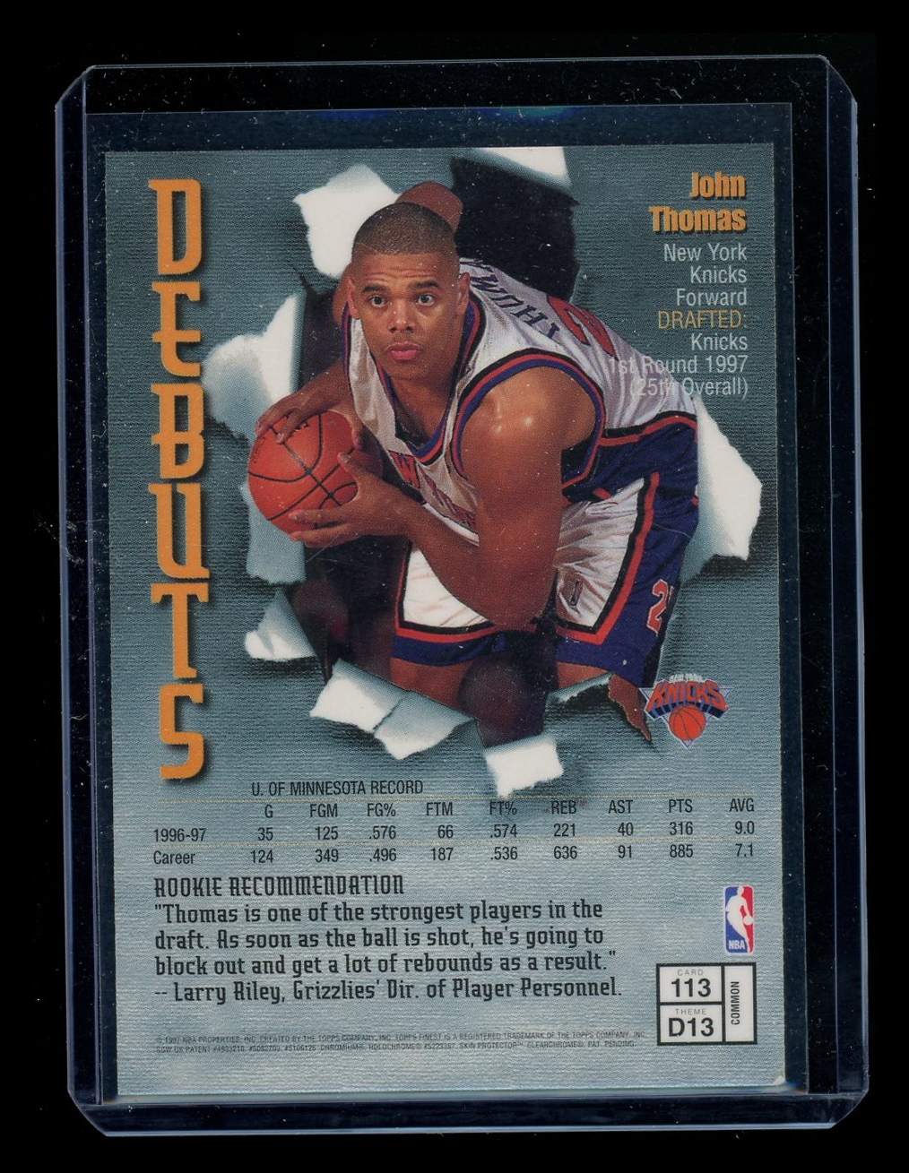 1997-98 Fleer Debuts John Thomas #113 Basketball