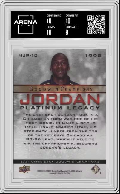 2021 UD Goodwin Champ. Michael Jordan #MJP-10 MJ Platinum Legacy Arena Club 9.5