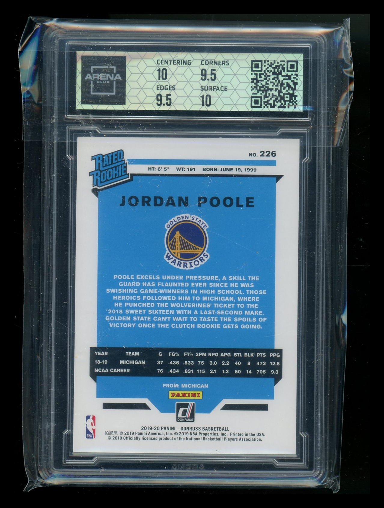 2019-20 Panini Donruss Rated Rookie Jordan Poole #226 Basketball Arena Club 10