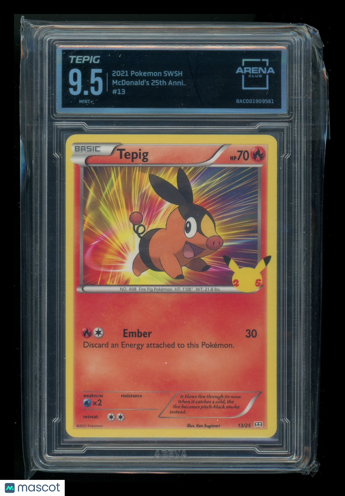 Tepig #13/25 Arena Club 9.5 2021 Pokemon SWSH McDonald's 25th Anniversary