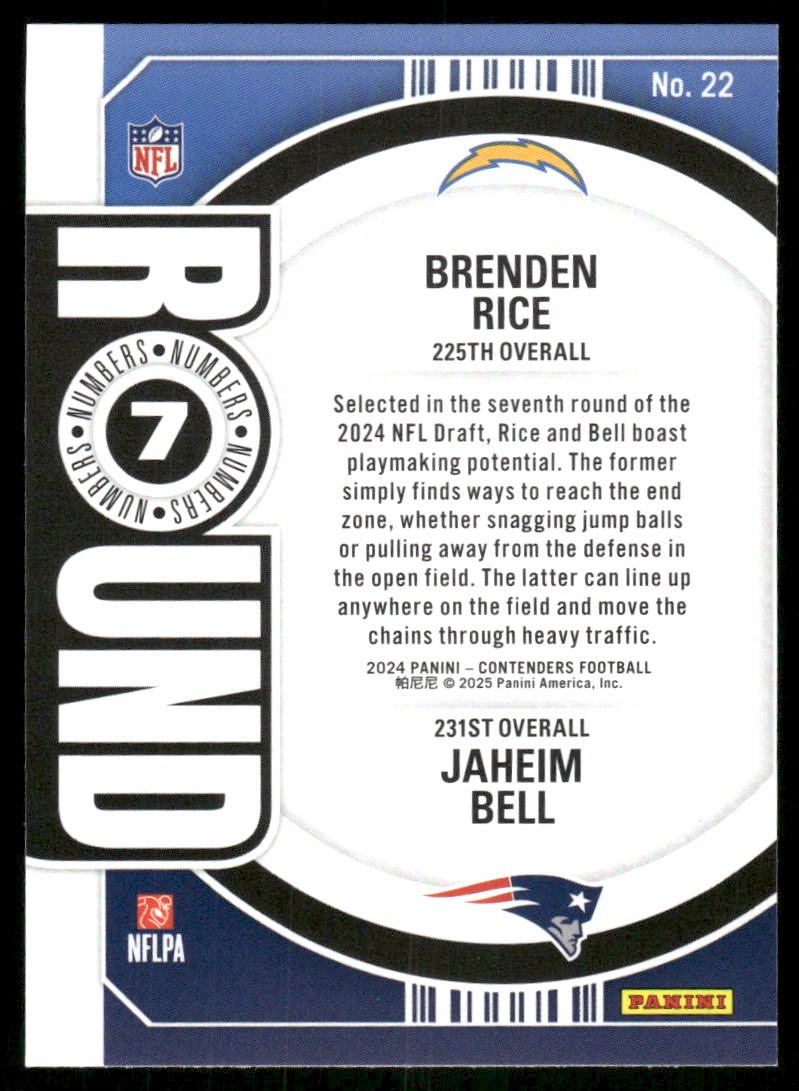 2024 Panini Contenders Football Brenden Rice Jaheim Bell #22 Football