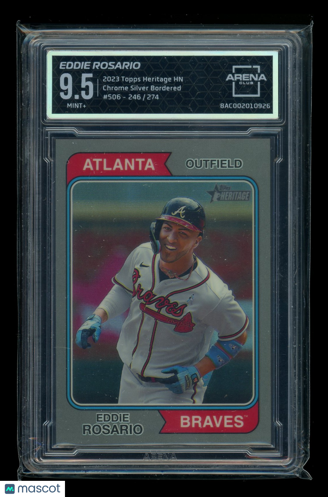 2023 Topps Heritage Chrome Silver Bordered Eddie Rosario #506 246/274 AC 9.5