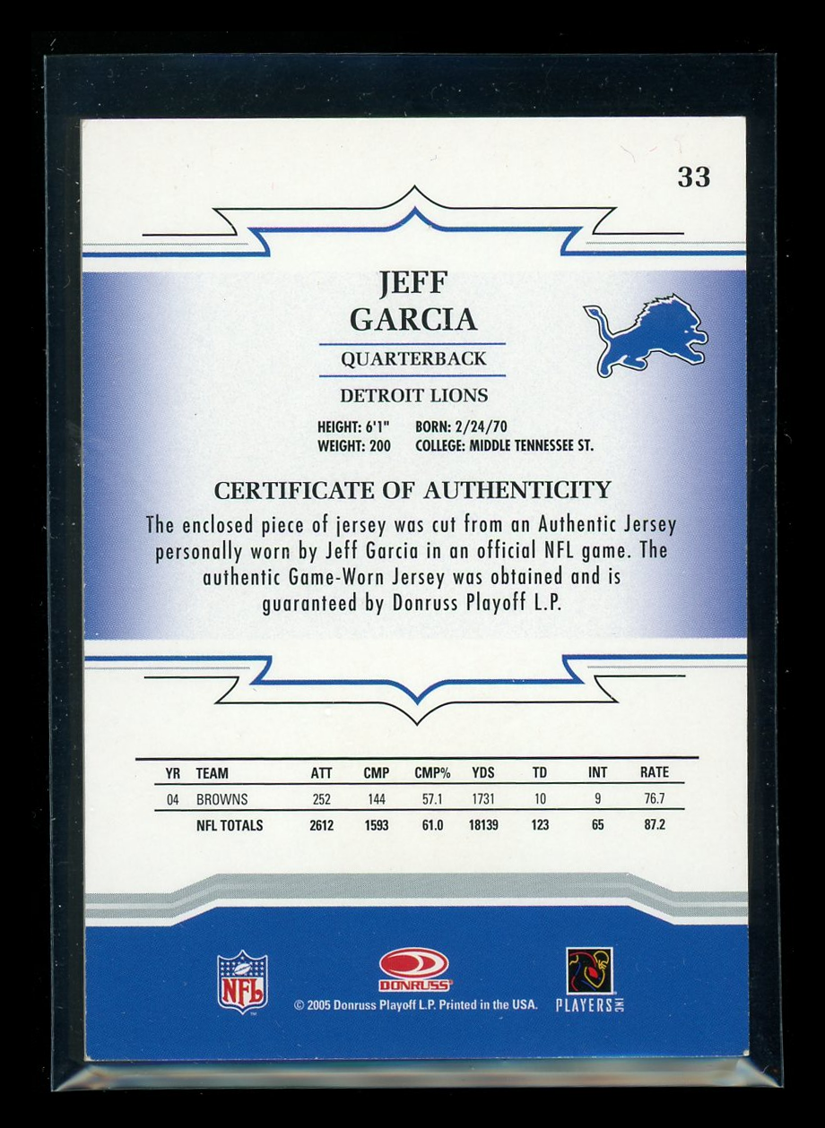 2005 Donruss Throwback Threads Jeff Garcia #33 Game-Worn Jersey Football