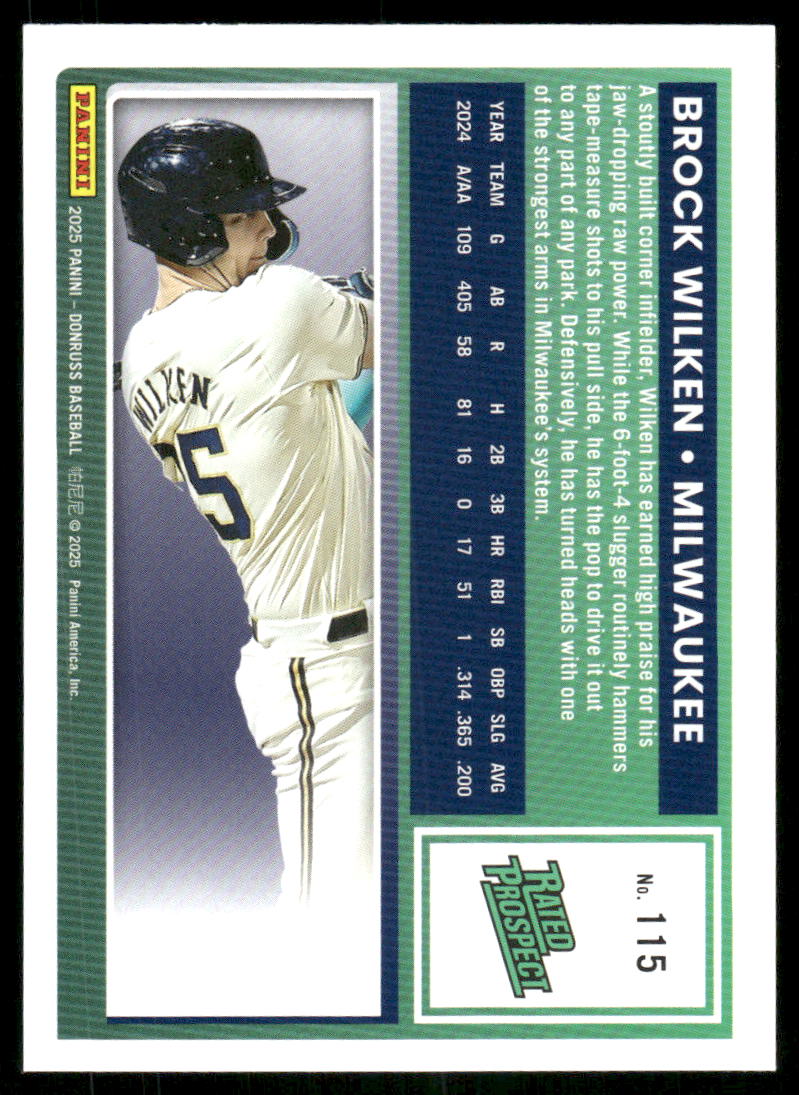 2025 Donruss Brock Wilken #115 Rated Prospect Baseball