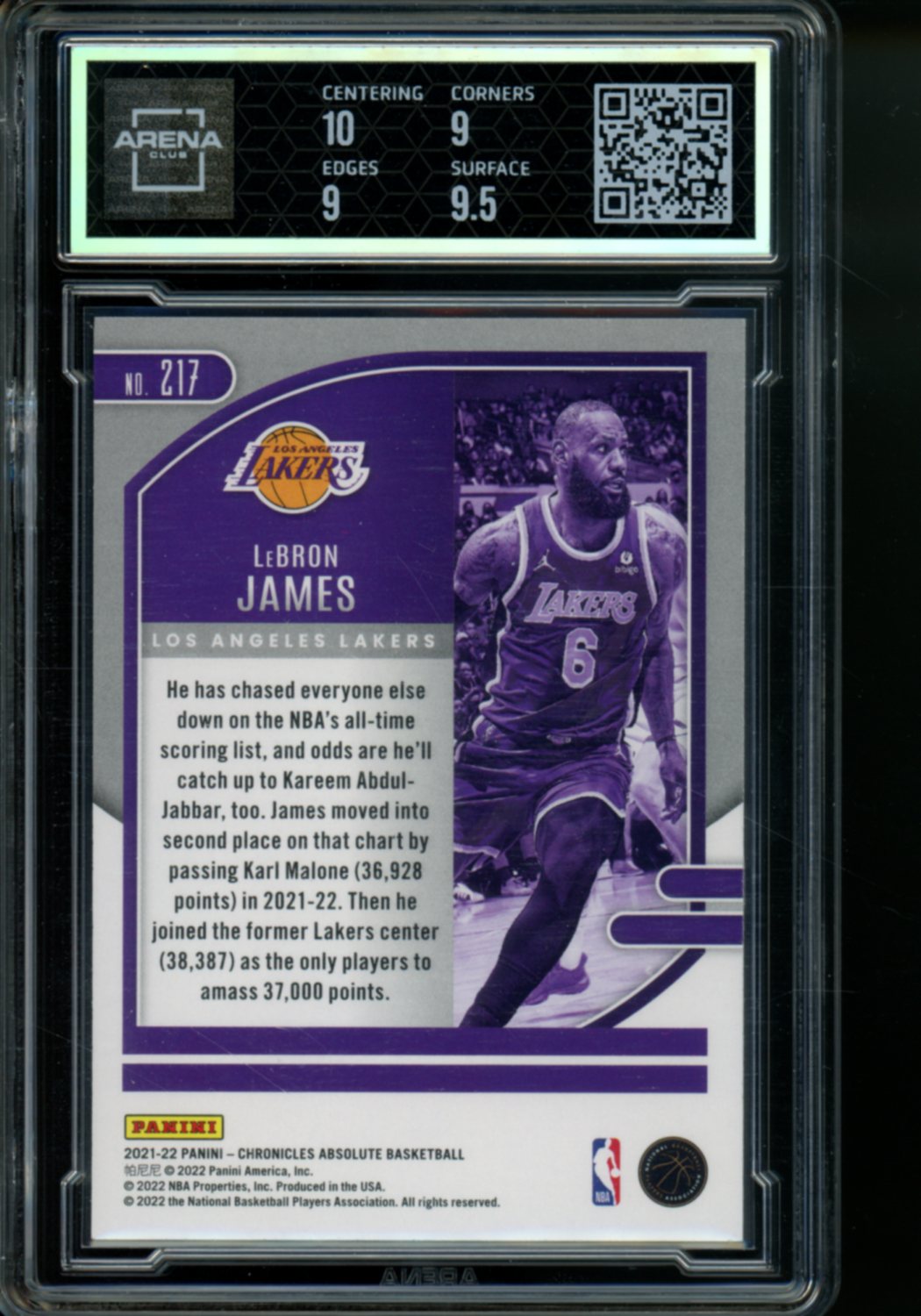 2021-22 Panini Chronicles Absolute LeBron James #217 Basketball Arena Club 9.5