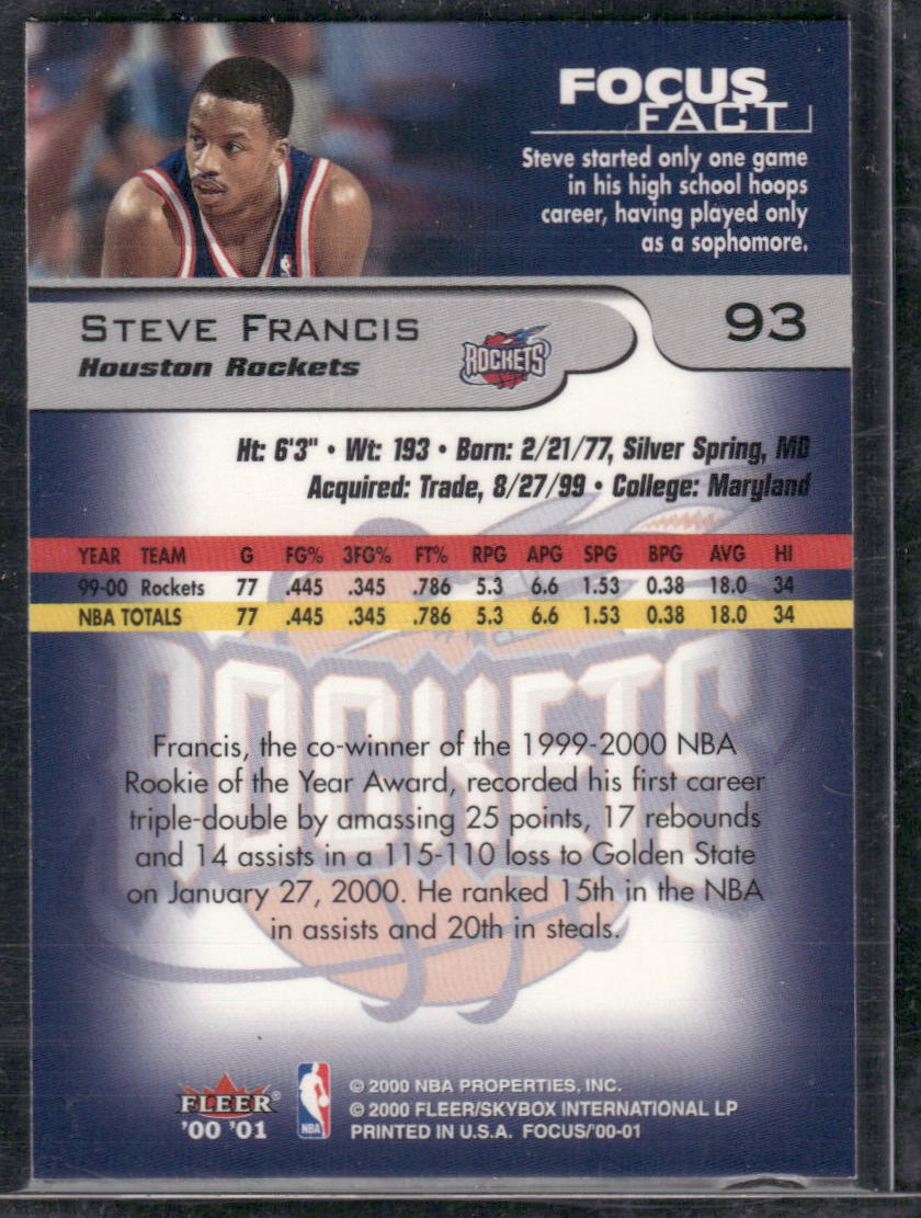 2000-01 Fleer Focus Steve Francis #93 Basketball