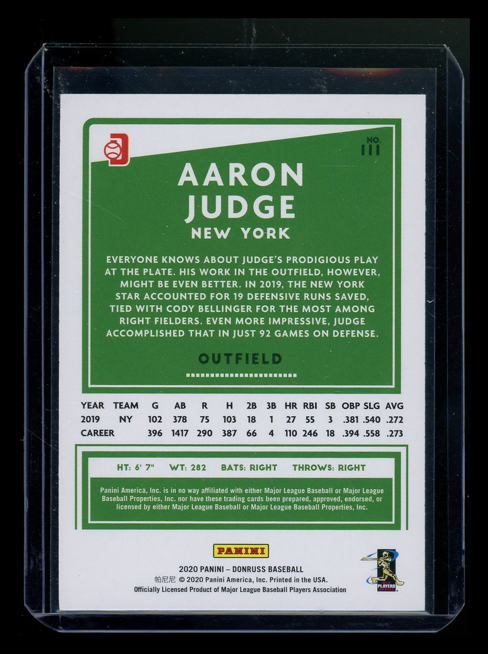 2020 Donruss Baseball Aaron Judge #111 Baseball