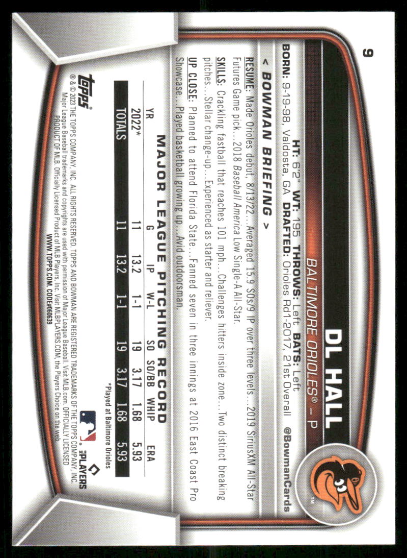 2023 Bowman DL Hall #9 RC Baseball