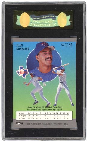 1991 Fleer Ultra Update Juan Gonzalez #U-55 Baseball SGC 9