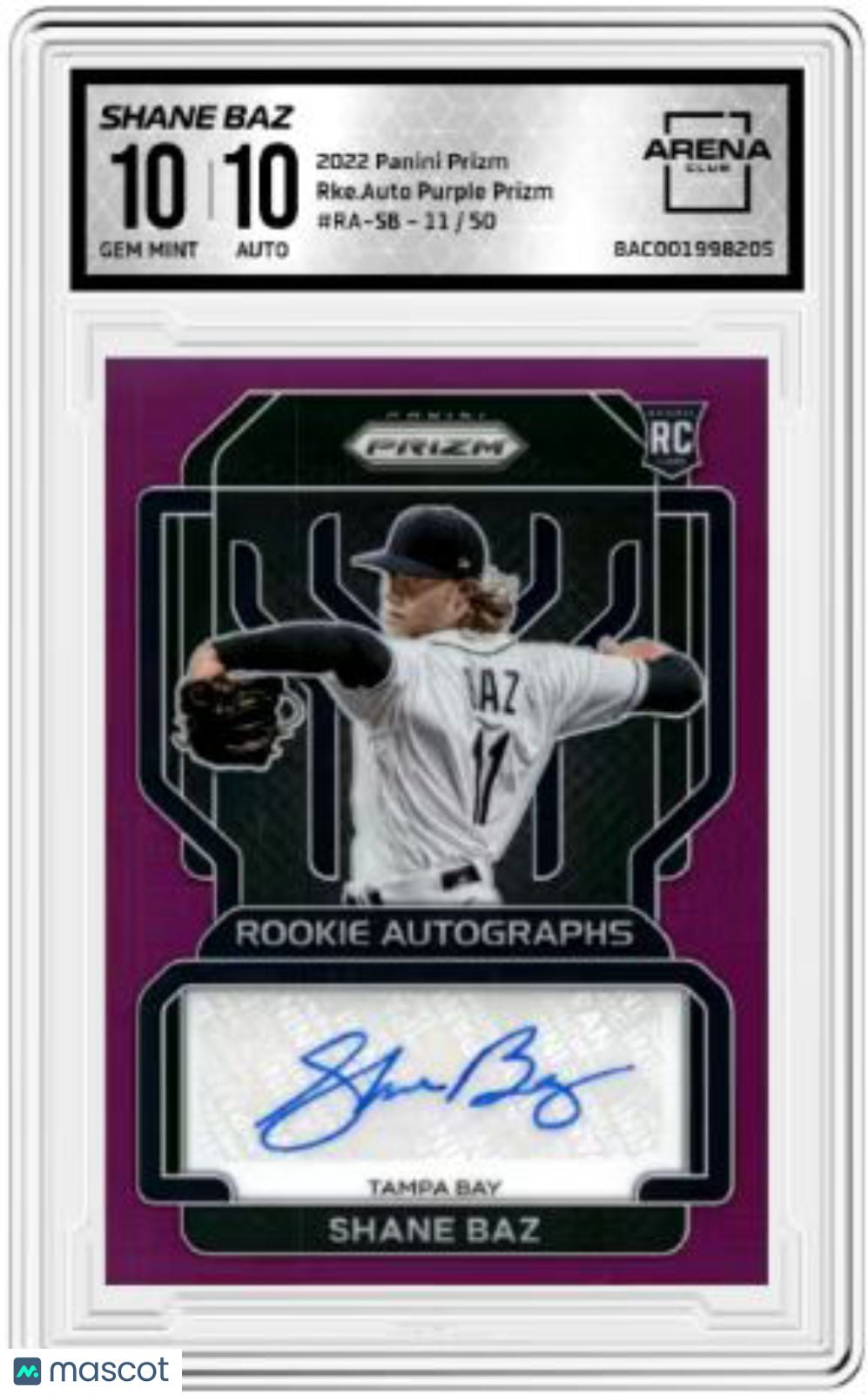 2022 Panini Prizm Shane Baz #RA-SB Purple Auto 11/50 RC Baseball Arena Club 10