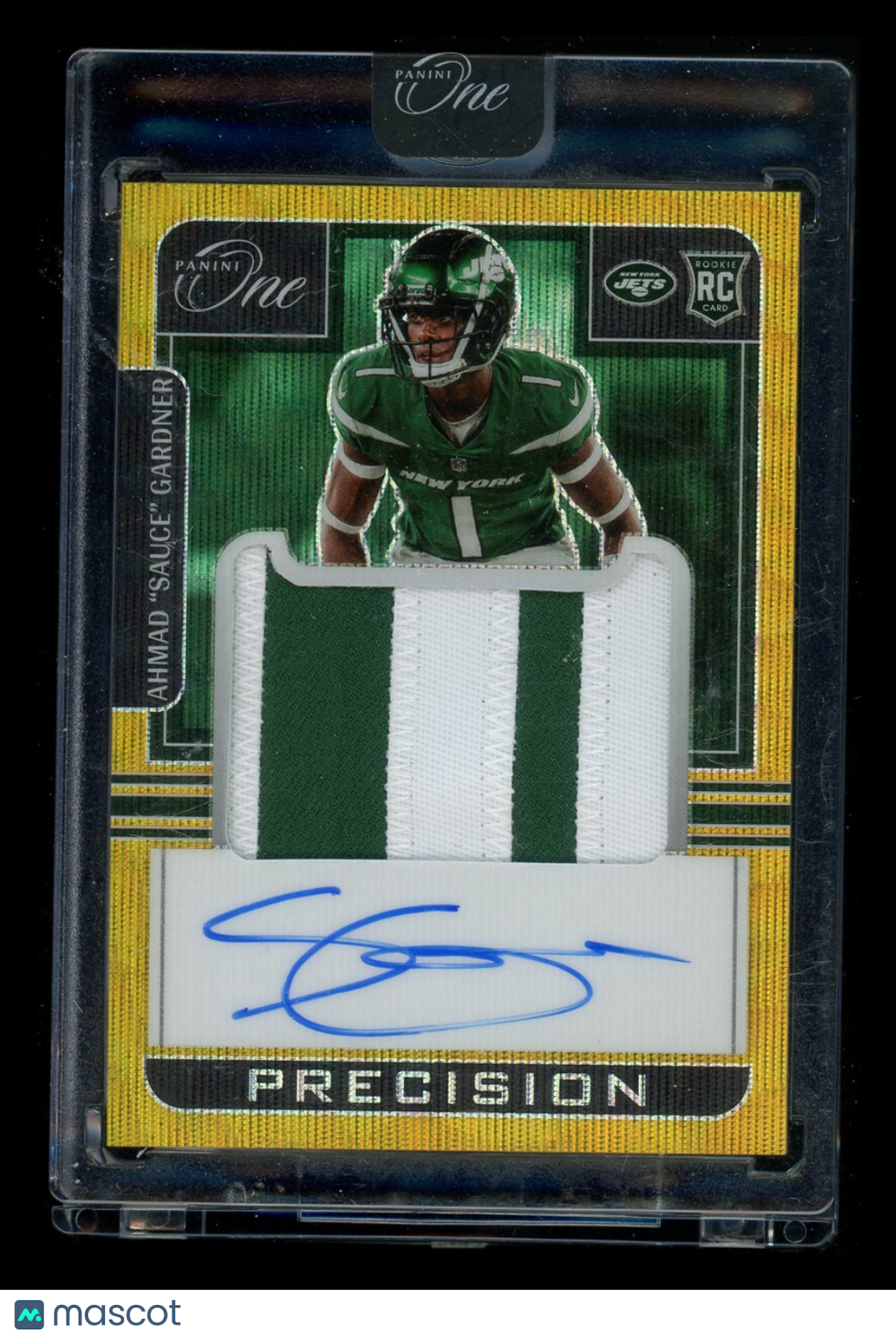 2023 Panini One Prizm Ahmad 'Sauce' Gardner #303 Gold Autograph Patch 05/15 RC