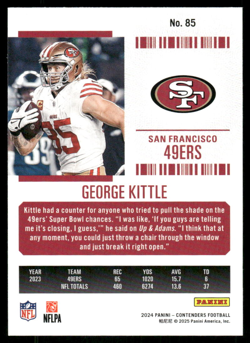 2025 Panini Contenders Football George Kittle #85 Football