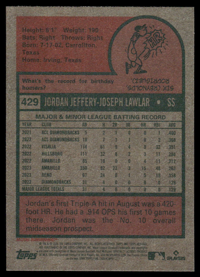 2024 Topps Heritage Jordan Lawlar #429 RC Baseball