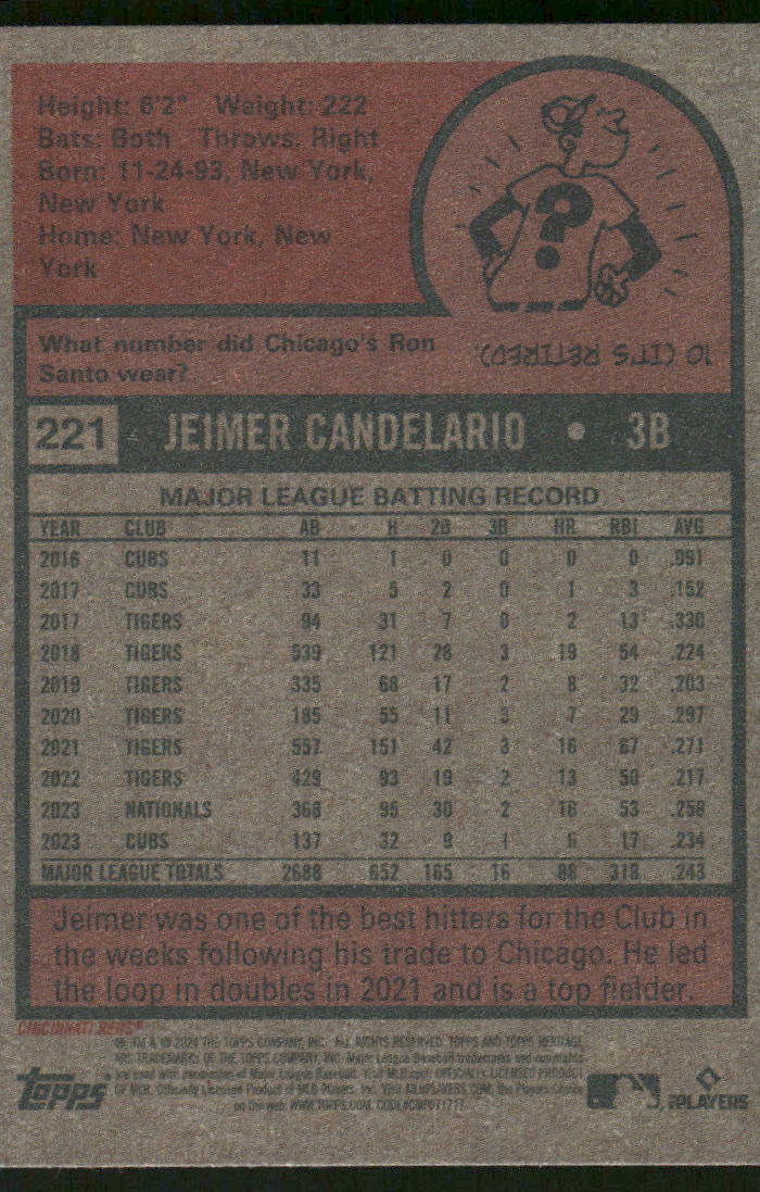 2024 Topps Heritage Jeimer Candelario #221 Baseball