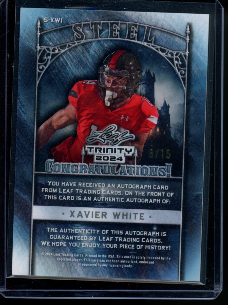 2024 Leaf Trinity Steel Xavier White #S-XWI Autograph 5/15 Football