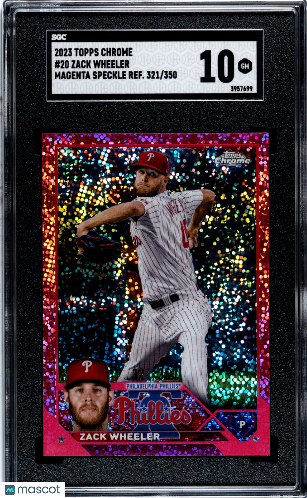 2023 Topps Chrome Zack Wheeler #20 Magenta Speck. Refractor Baseball SGC 10