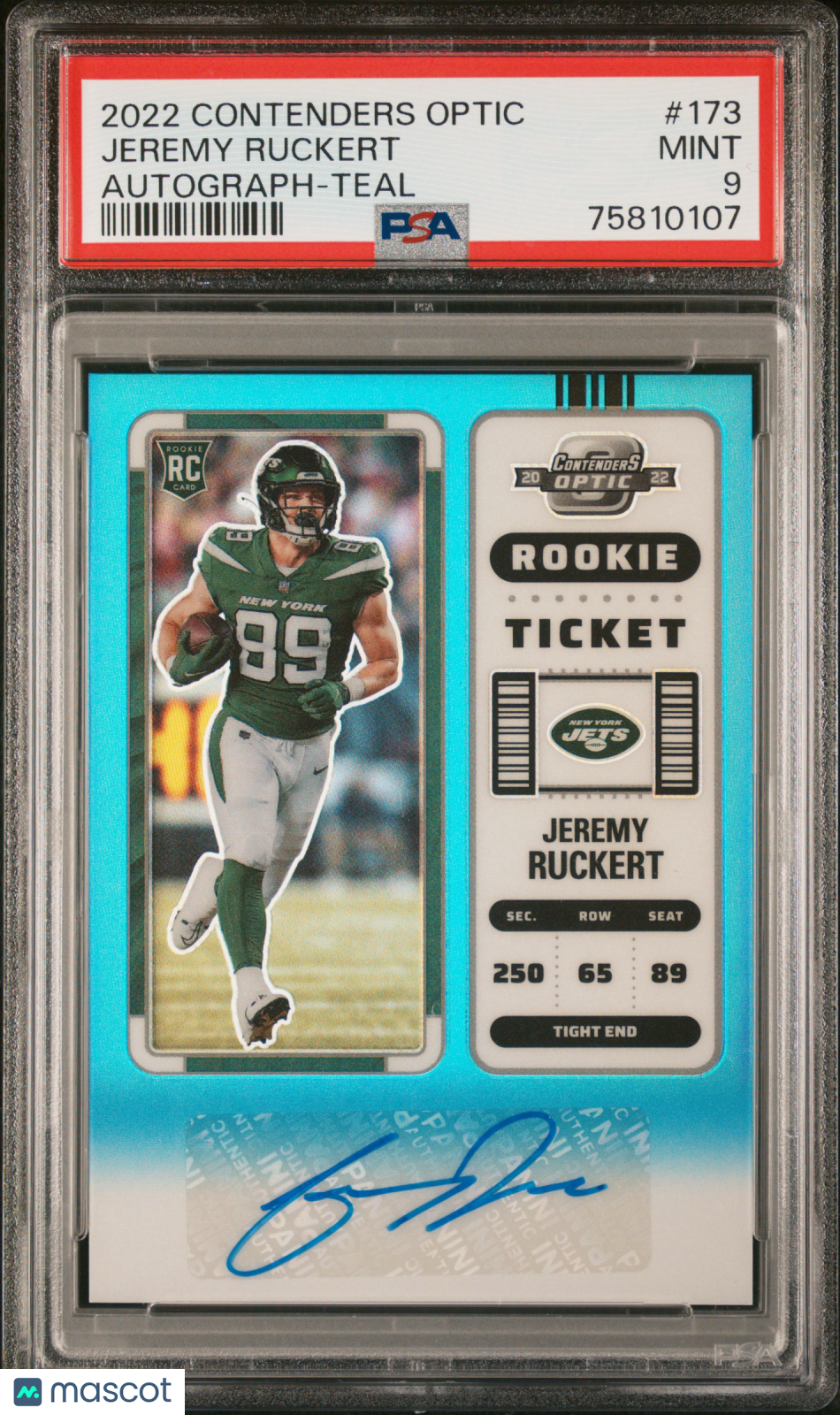 2022 Panini Contenders Optic Jeremy Ruckert #173 Autograph Teal PSA 9