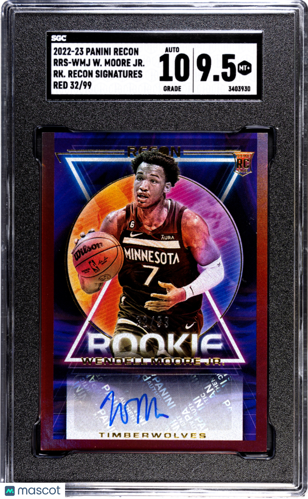 2022-23 Panini Recon Wendell Moore JR. #RRS-WMJ Rookie Recon Sigs. Red SGC 9.5