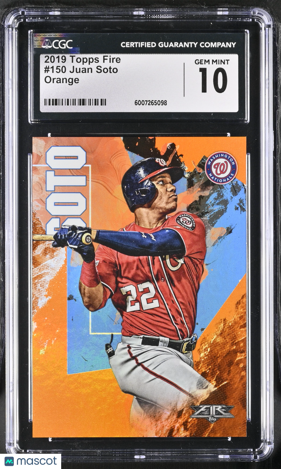 2019 Topps Fire Juan Soto #150 Orange 151/299 Baseball CGC 10