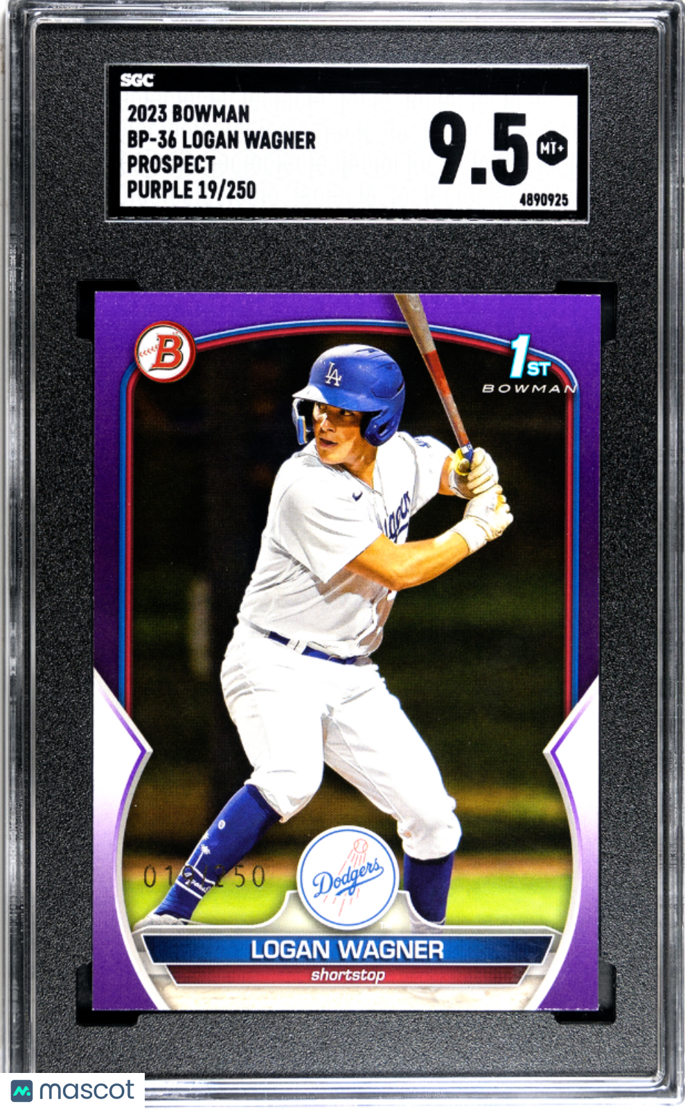 2023 Bowman Logan Wagner #BP-36 Pros. Purple 19/250 Baseball SGC 9.5