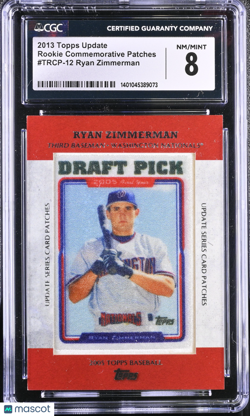 2013 Update Ryan Zimmerman #TRCP-12 Rookie Commemorative Patch Baseball CGC 8