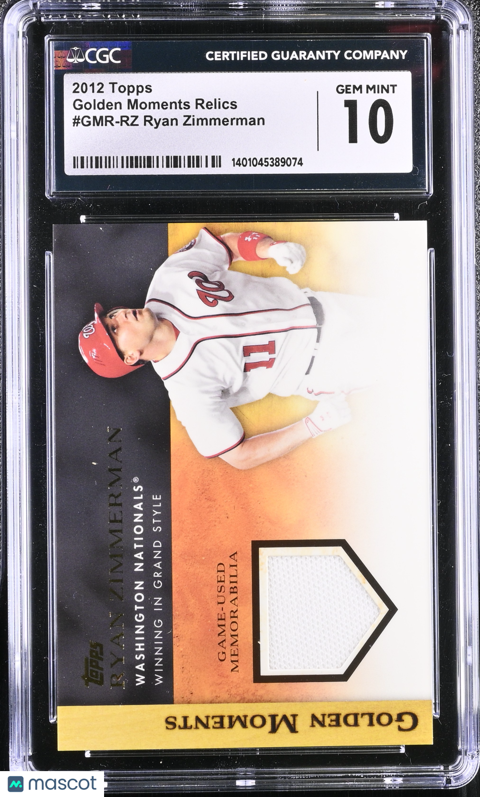 2012 Topps Ryan Zimmerman #GMR-RZ Golden Moments Relics Baseball CGC 10